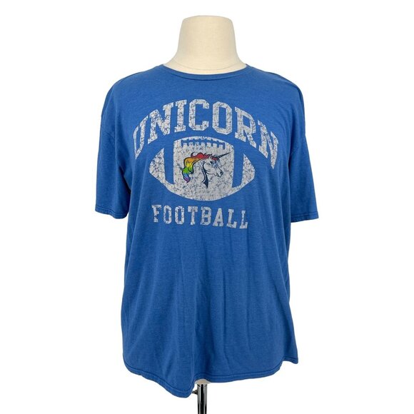 Vintage Delta Pro Weight Unicorn Football Graphic Tee 2XL Blue - Picture 1 of 3
